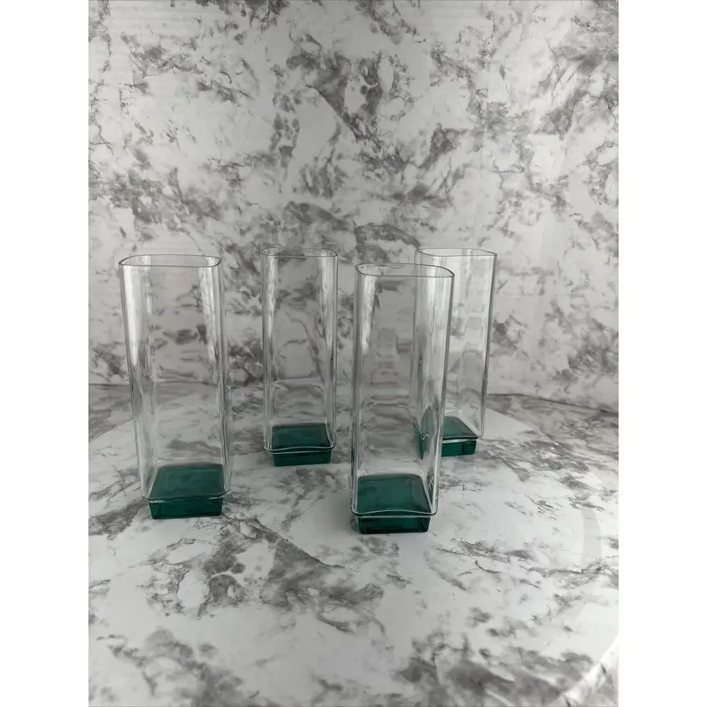 Luigi Bormioli Van Gogh Aqua Green Base Highball Square Glass‎ Set of 4